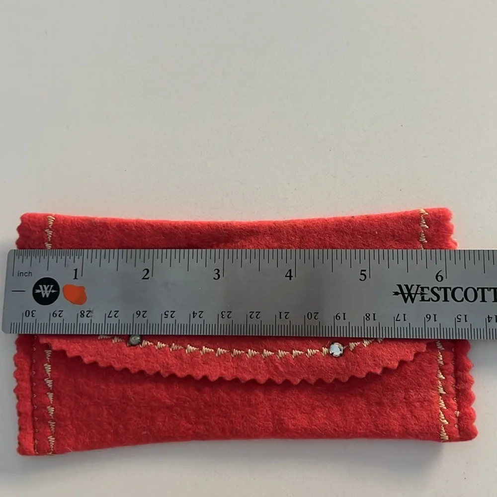 Vintage 50s Pink Felt Eyeglass Case Hand-Crafted Rhinestones Zig-Zag Stitching